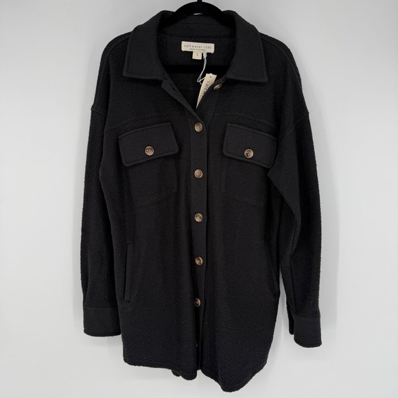 saltwater LUXE Tops - SALTWATER LUXE TEXTURED BLACK BUTTON DOWN SHIRT SHACKET SMALL NWT OVERSIZED